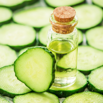 Image portraying cucumber extract derived from the Cucumis sativus plant. Celebrated for its soothing and hydrating properties, rich in antioxidants and vitamins. Known to calm irritation, reduce puffiness, and refresh the skin