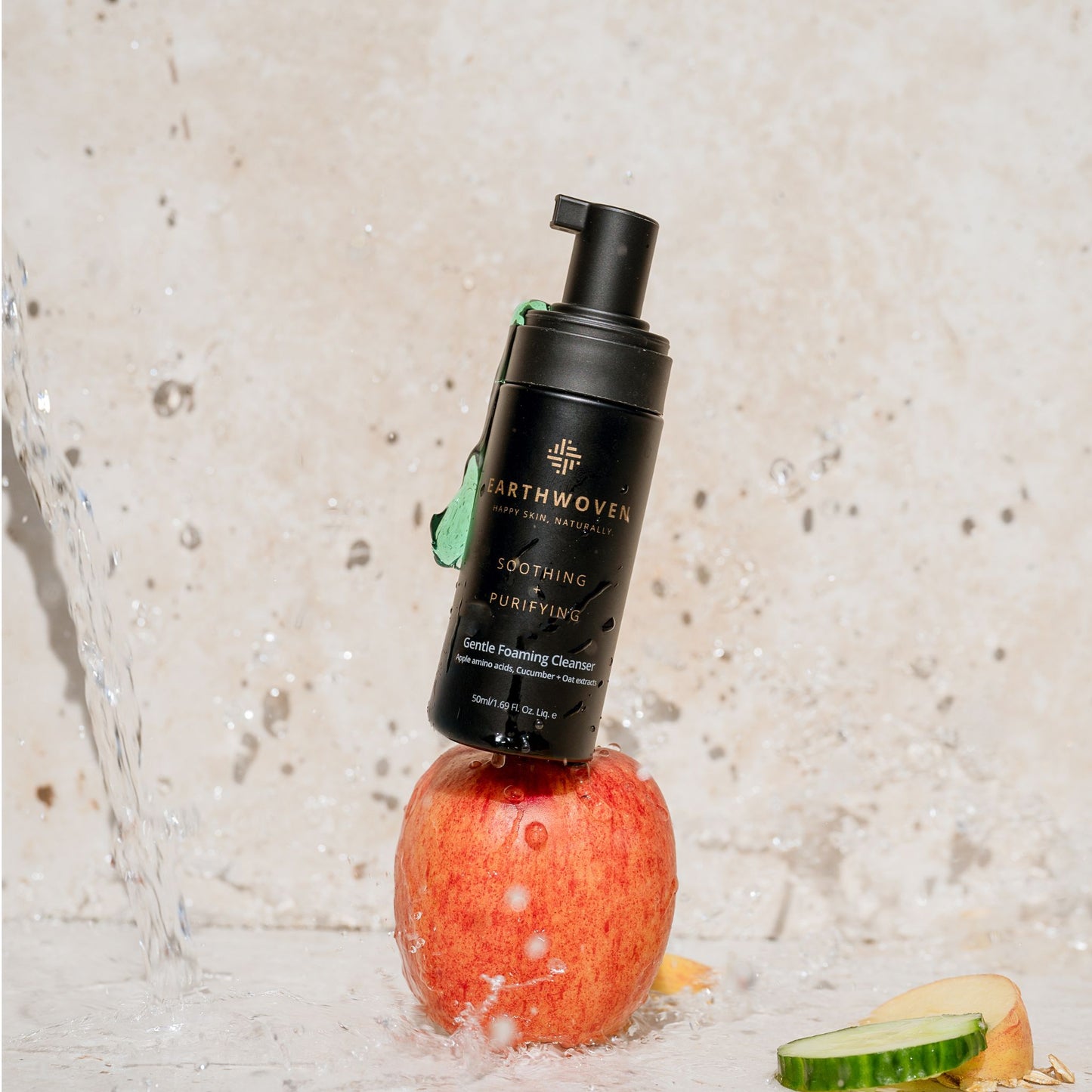 50ml Earthwoven Gentle Cleanser with apple amino acids, aloe, and cucumber, ideal for sensitive skin care on the go.